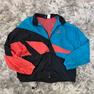 Vintage 90s Nike Teal, Coral & Black Colorblock Windbreaker Jacket